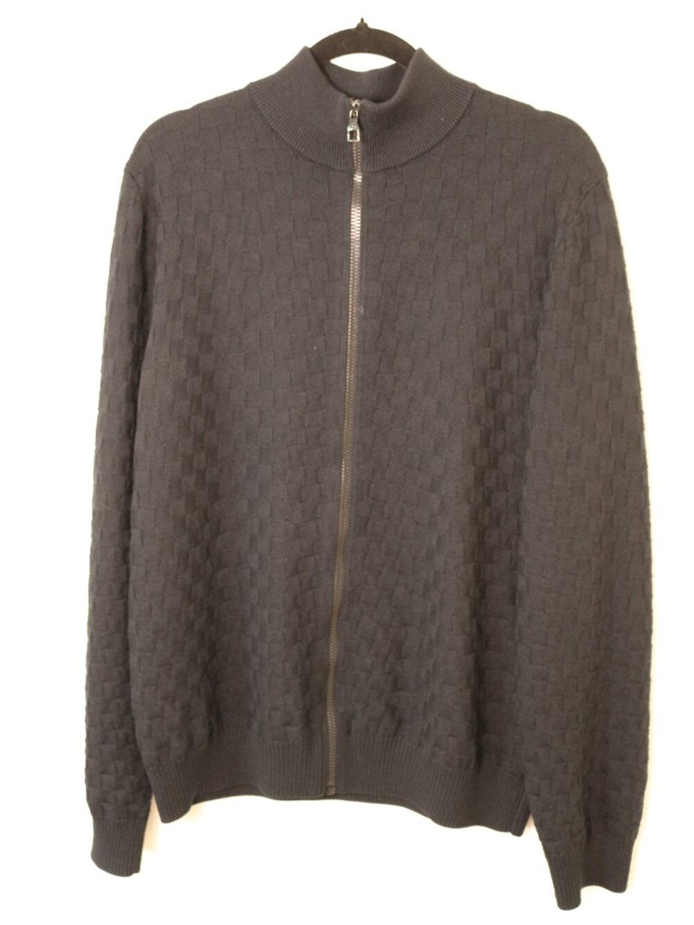 Louis Vuitton Damier Signature Zip-Through Wool Cardigan Black Men's L